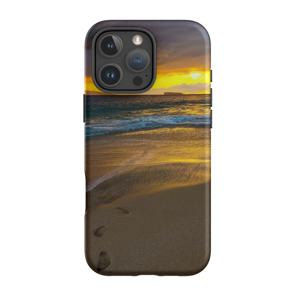 Hawaiian cell phone case with stormy sunset at Makena Beach, Maui by Sam Gilliss Visual Arts, featuring vibrant ocean and sky scene