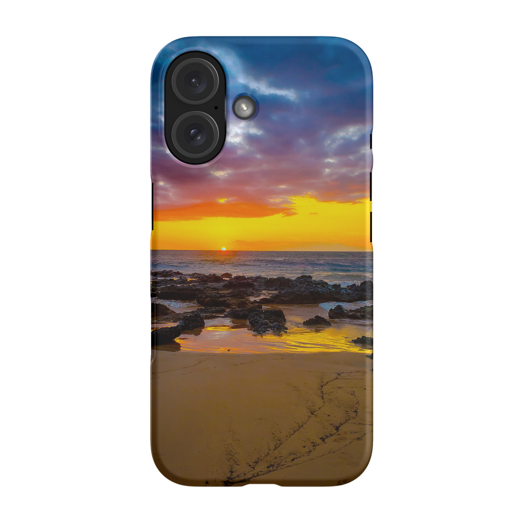 Maui Sunset premium cell phone case featuring Hawaiian island sunset with golden hour colors, by Sam Gilliss Visual Arts