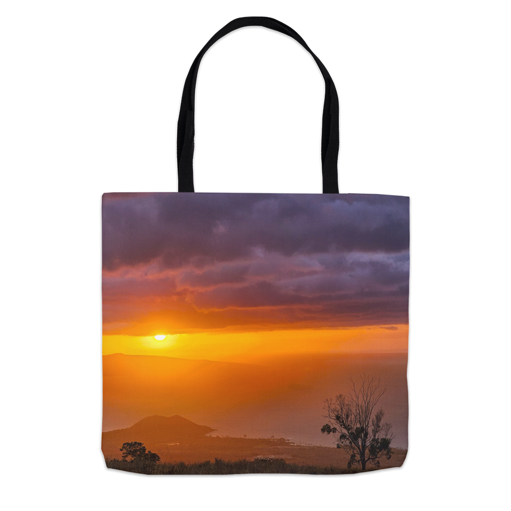 Sam Gilliss Visual Arts Keokea Sunset Hawaiian Paradise tote bag featuring ocean sunset design, perfect for everyday use.