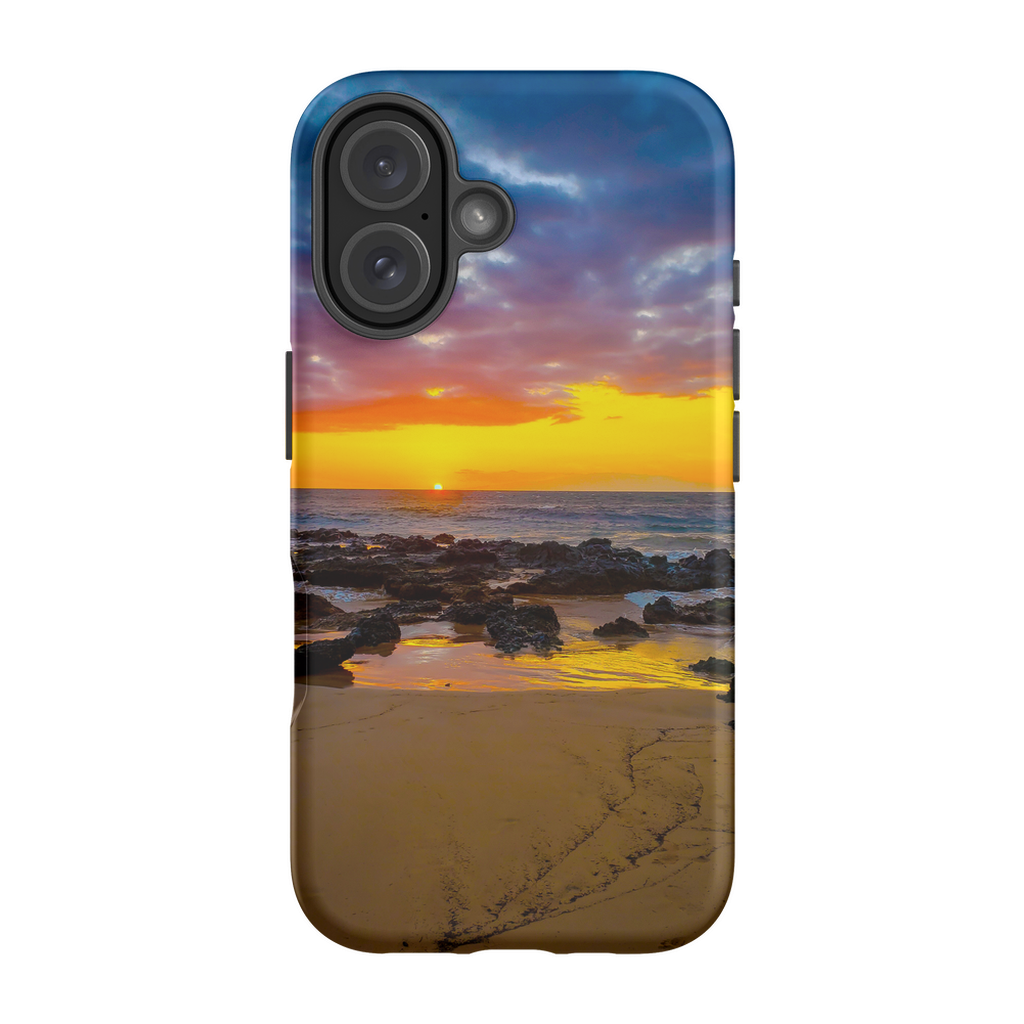 Sam Gilliss Visual Arts Maui Sunset premium cell phone case featuring a Hawaiian island and golden hour sunset design.