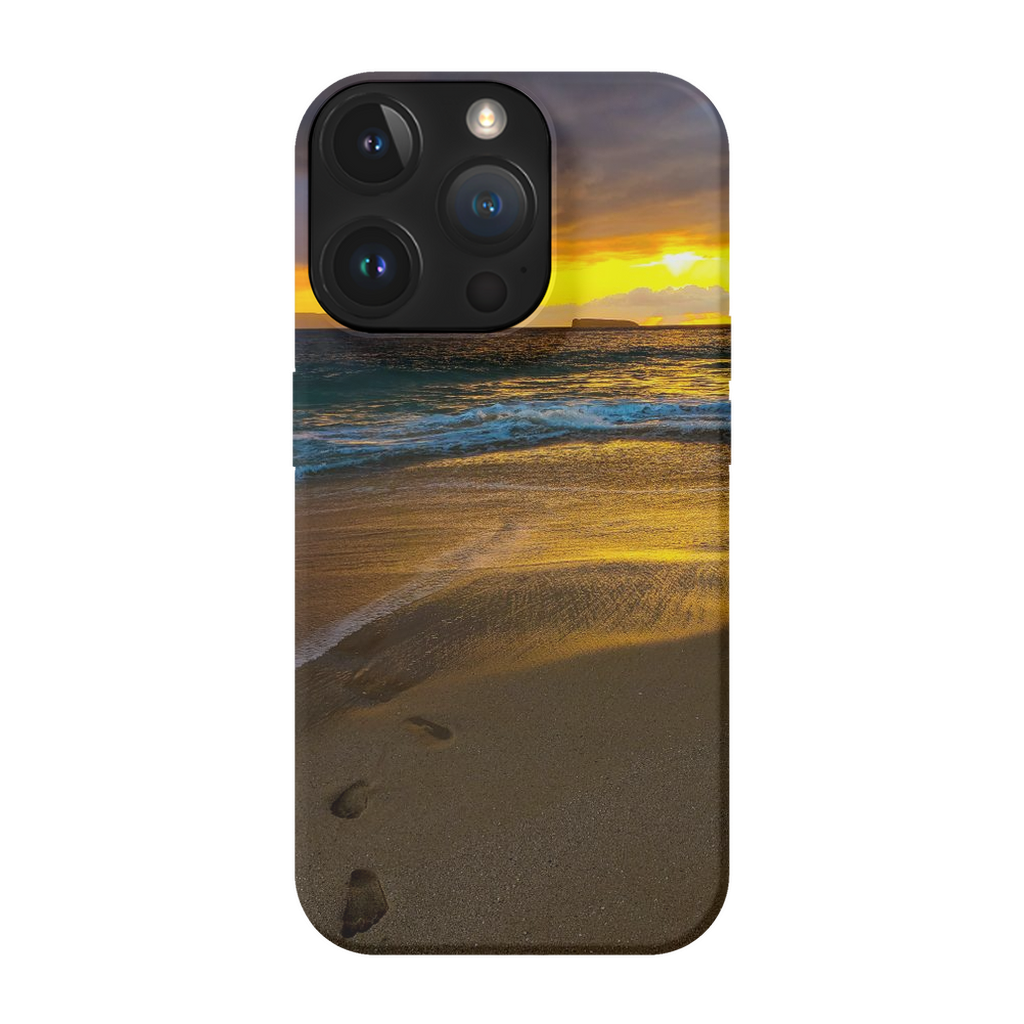 Sam Gilliss Maui beach phone case featuring a stormy sunset at Makena Beach, Hawaii, with vibrant ocean and sky artwork.