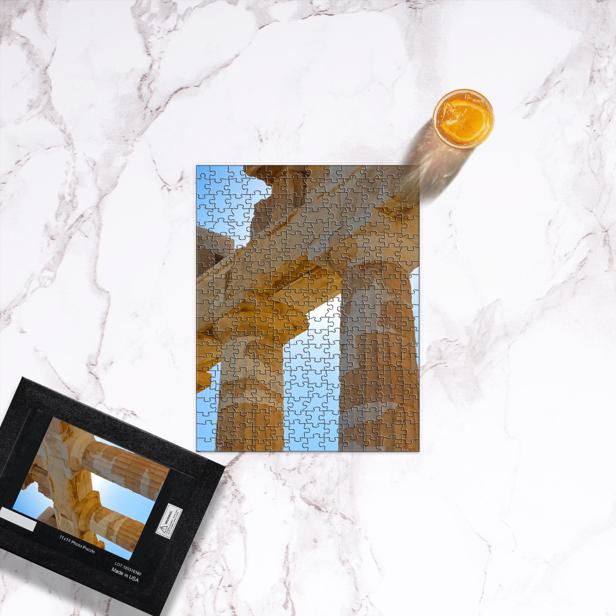 Sam Gilliss Visual Arts puzzle of the Parthenon at the Acropolis in Athens Greece, featuring detailed marble temple artwork.