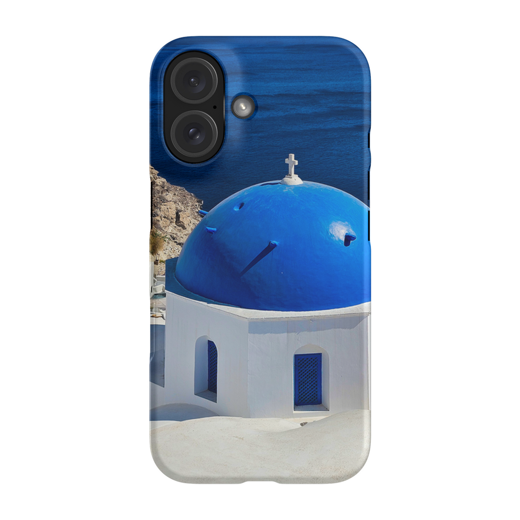 Blue Domes of Oia Santorini cell phone case featuring vibrant imagery of iconic Greek blue-domed churches on a scenic coastal backdrop.