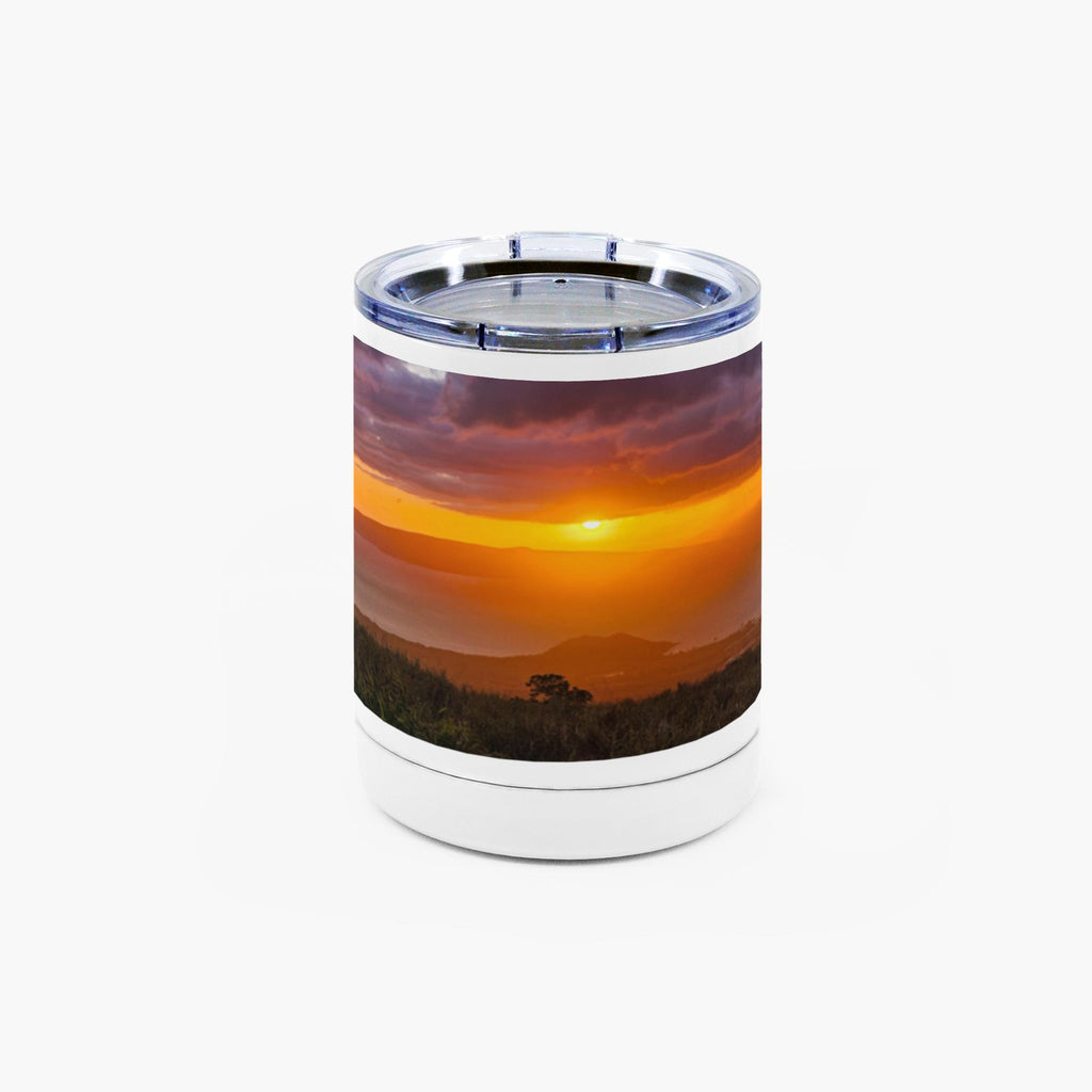Sam Gilliss Visual Arts Keokea Sunset ocean scene 10oz stainless steel mug showing vibrant sunset over the ocean