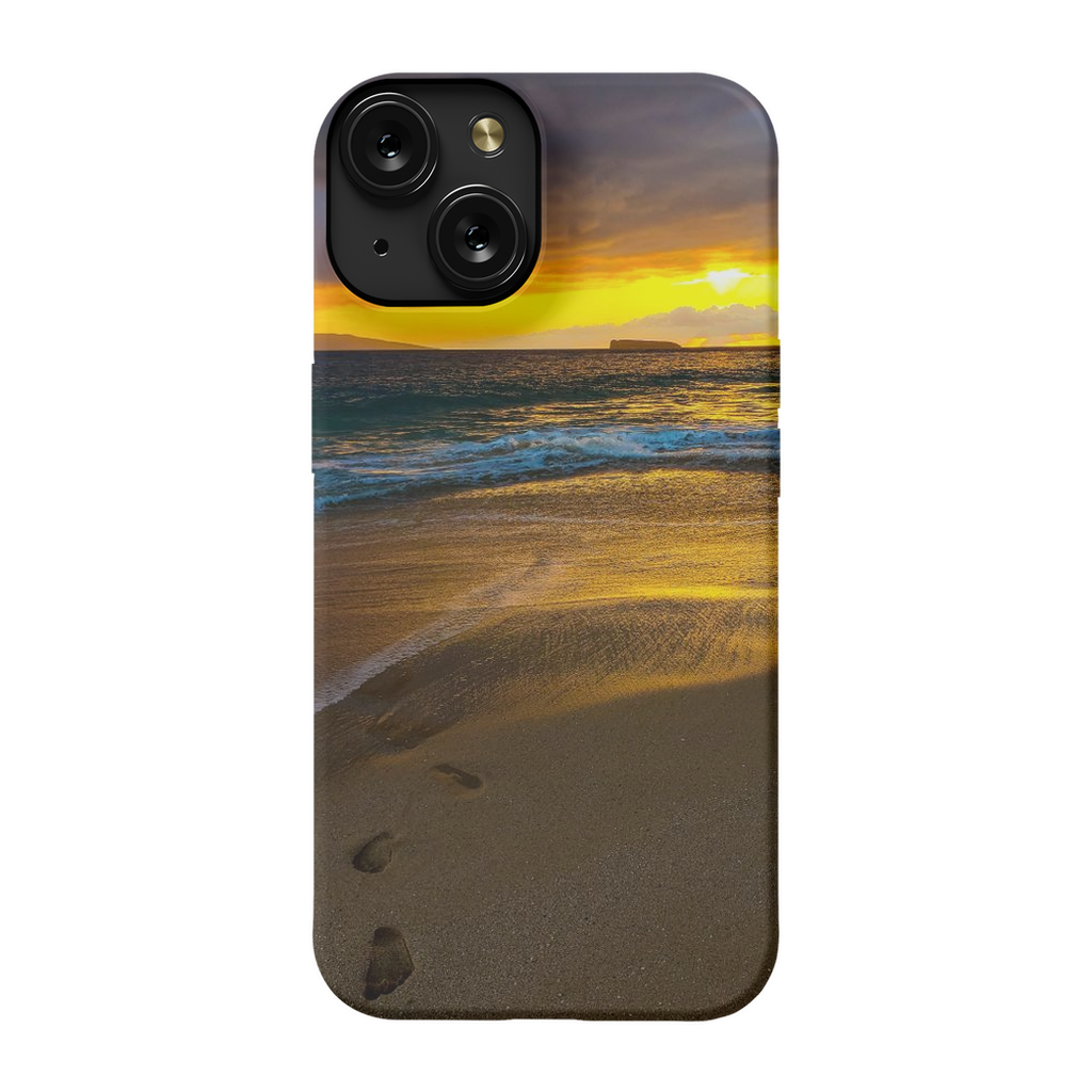 Hawaii-themed cell phone case featuring a Stormy Sunset at Makena Beach, Maui, with vibrant ocean and sunset colors by Sam Gilliss Visual Arts.