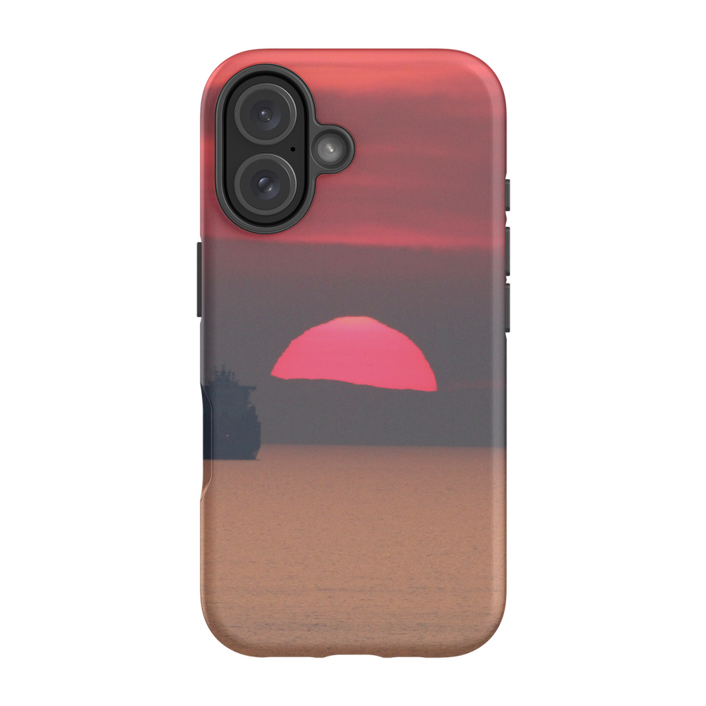 Corsica sunset landscape phone case by Sam Gilliss Visual Arts, featuring Mediterranean coast with vibrant colors and scenic shoreline design.