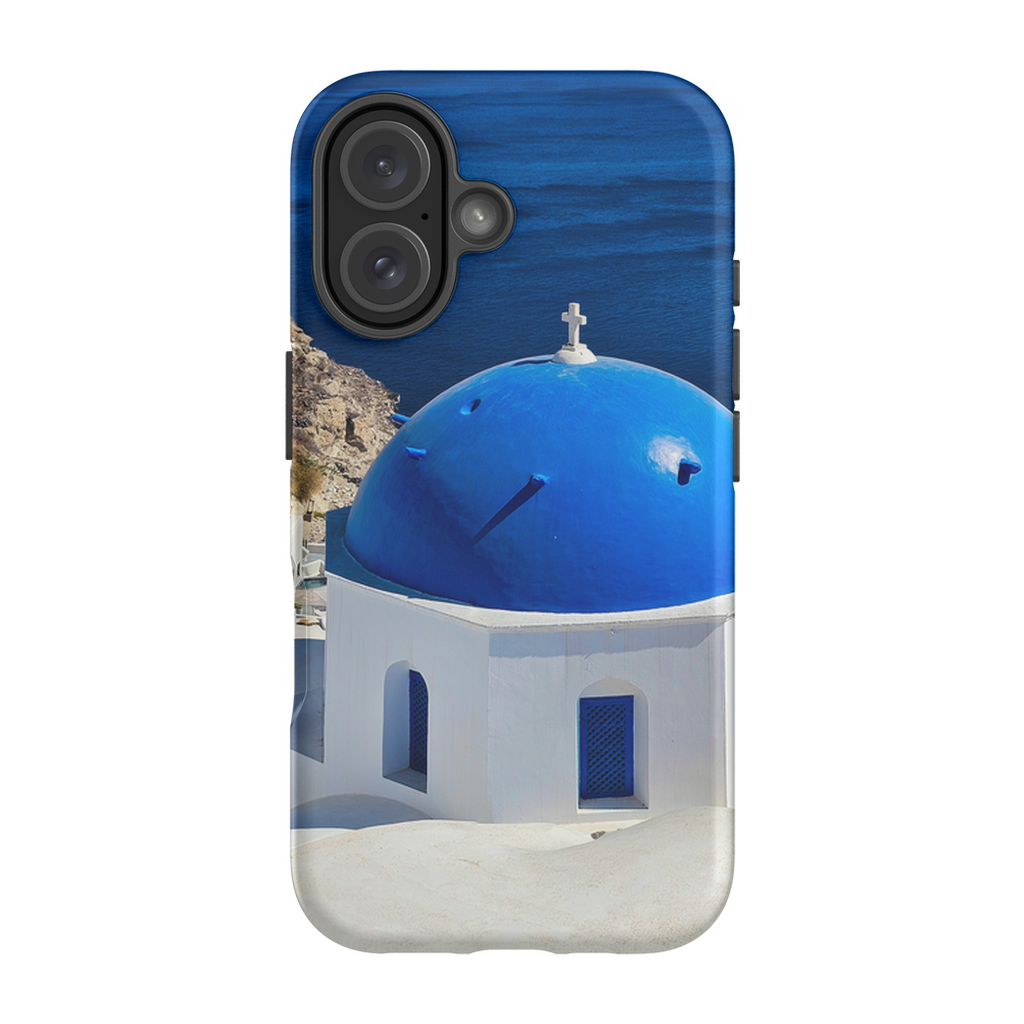 Blue Domes of Oia Santorini cell phone case featuring iconic Greek architecture in vibrant blue and white colors.