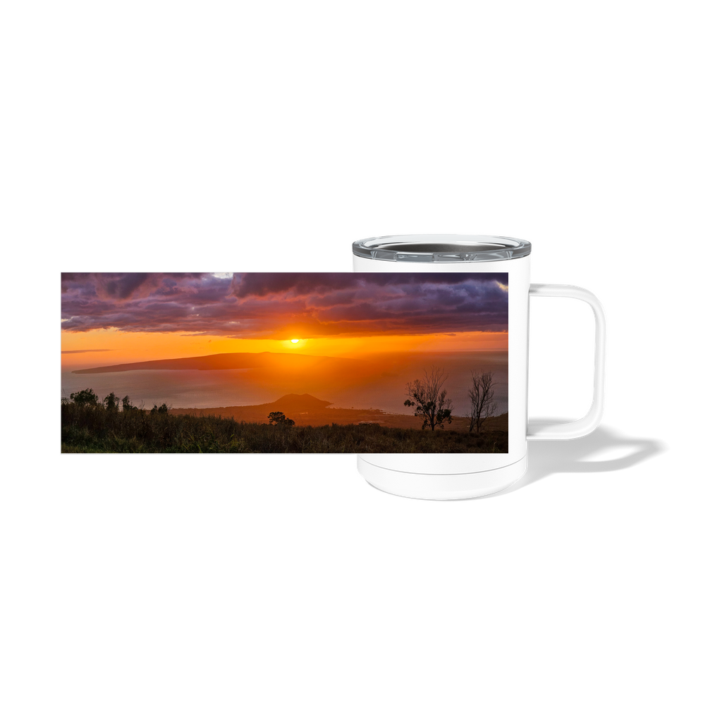Sam Gilliss Visual Arts Keokea Sunset over the Ocean 10oz insulated stainless steel mug with ocean sunset design