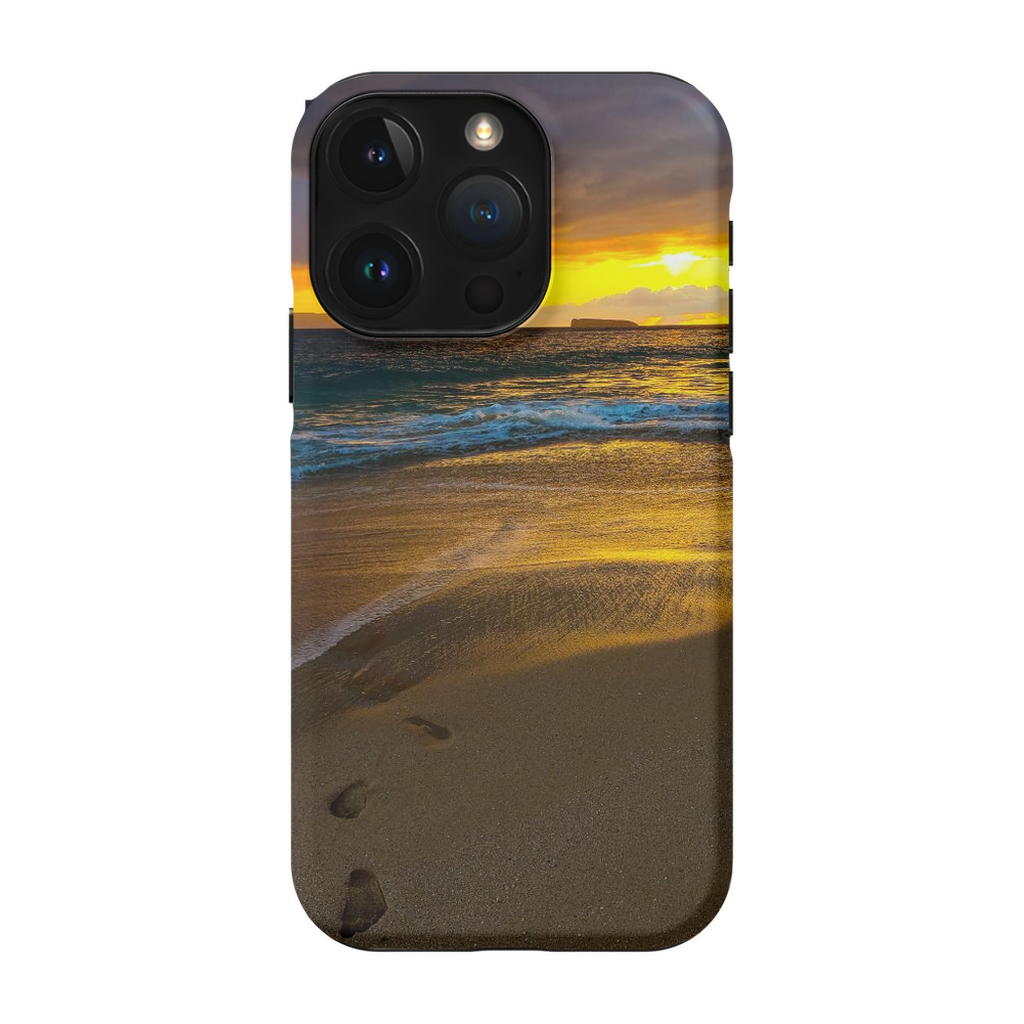 Hawaii-themed cell phone case featuring a stormy sunset at Makena Beach, Maui with vibrant ocean and sky visuals by Sam Gilliss.