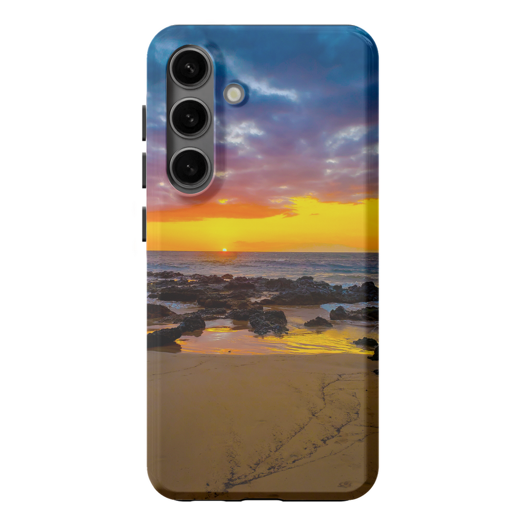 Maui Sunset premium cell phone case by Sam Gilliss Visual Arts featuring Hawaiian Island and golden hour sunset scene.
