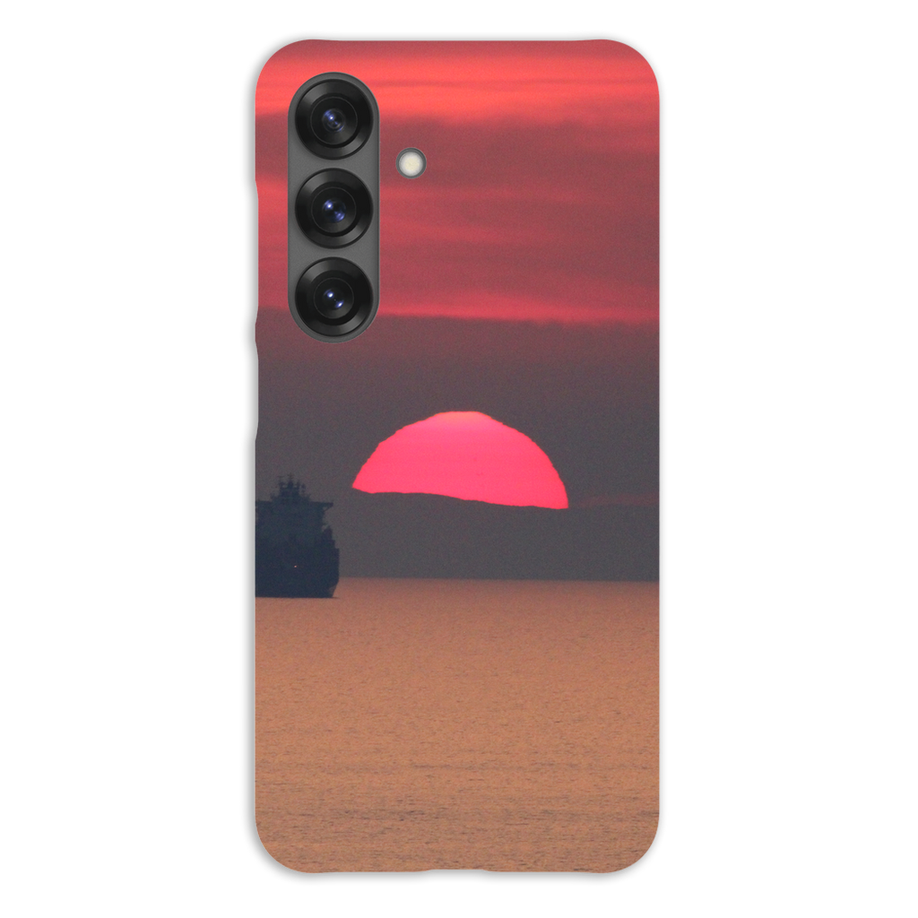 Sam Gilliss Visual Arts phone case featuring a sunset over Corsica's Mediterranean coast with vibrant, scenic landscape art.