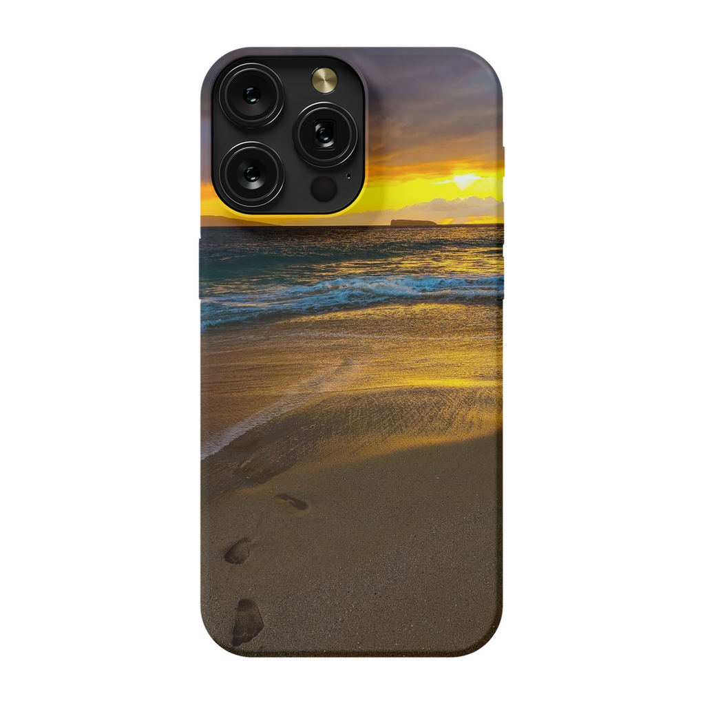 Hawaii-themed cell phone case featuring a Stormy Sunset at Makena Beach by Sam Gilliss Visual Arts.