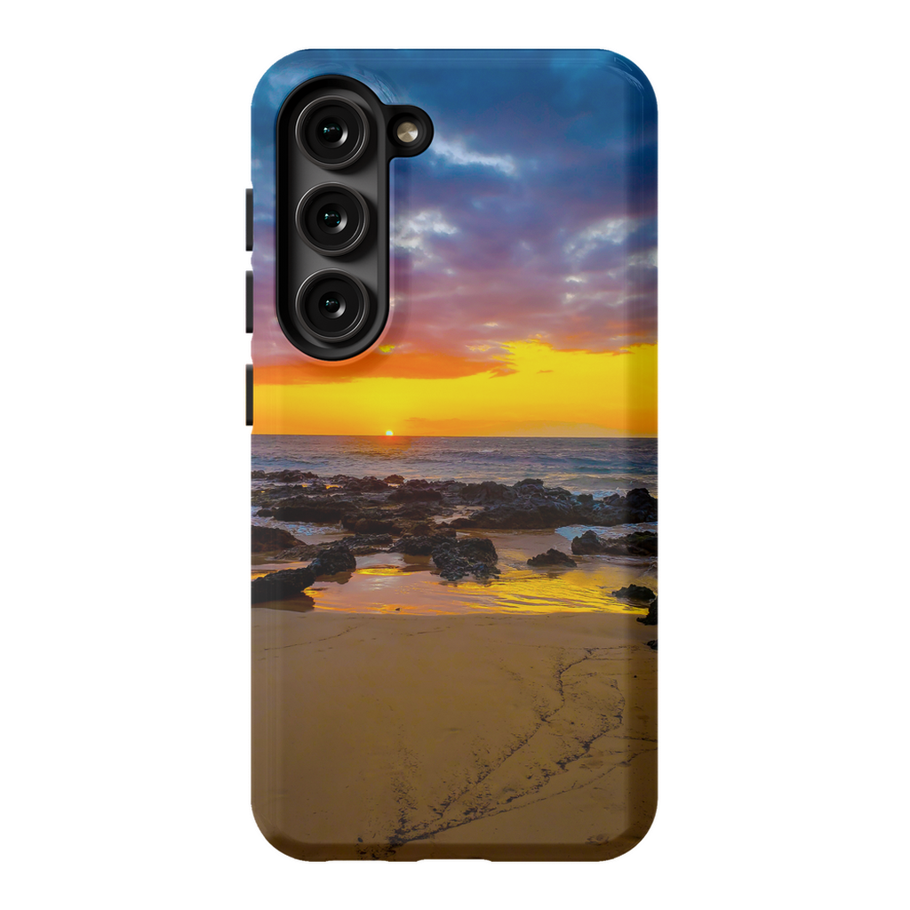 Maui Sunset premium cell phone case featuring Hawaiian island sunset and golden hour imagery by Sam Gilliss Visual Arts.
