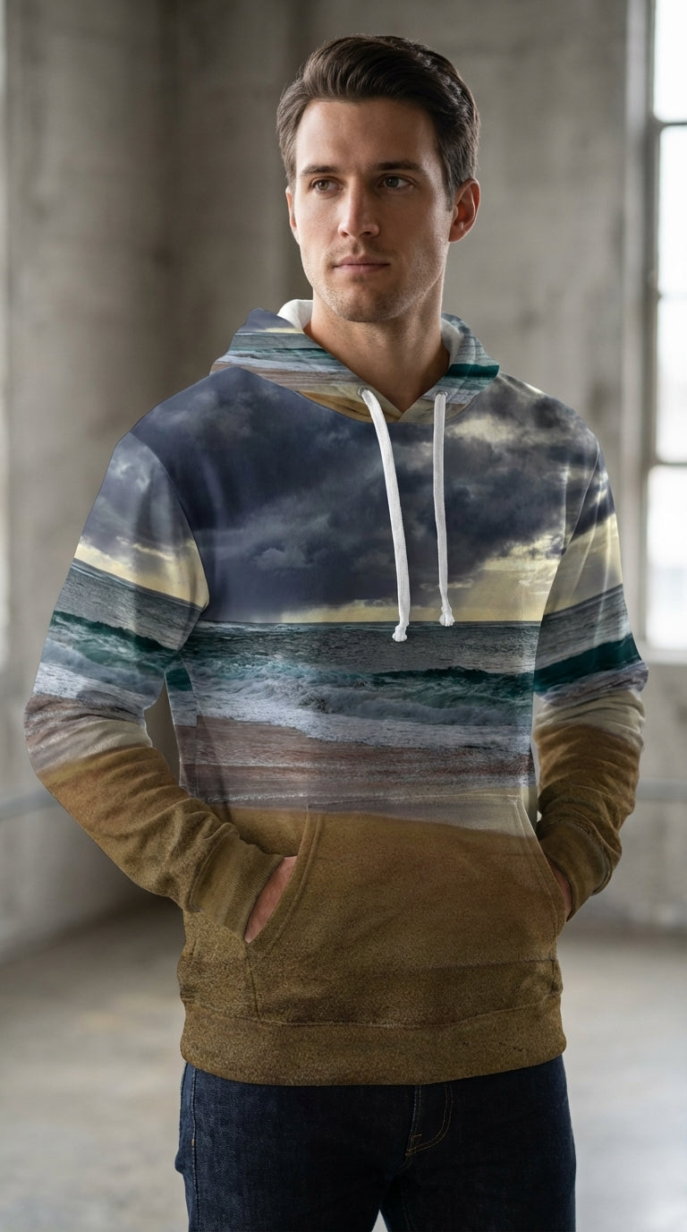 Sam Gilliss Visual Arts North Shore Oahu hoodie with vibrant all-over print, ultra-soft fabric, and classic fit displayed in the image.