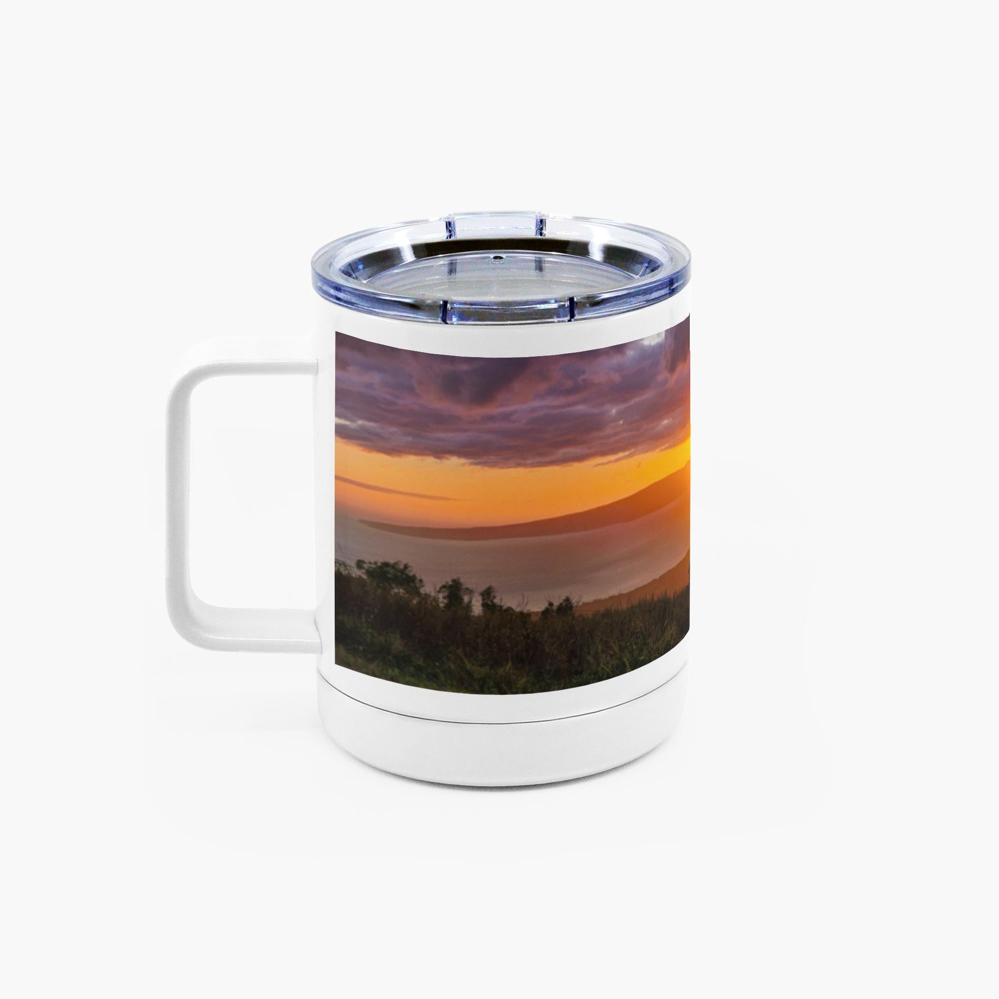 Sam Gilliss Visual Arts Keokea Sunset over the Ocean 10oz insulated stainless steel mug with ocean sunset design