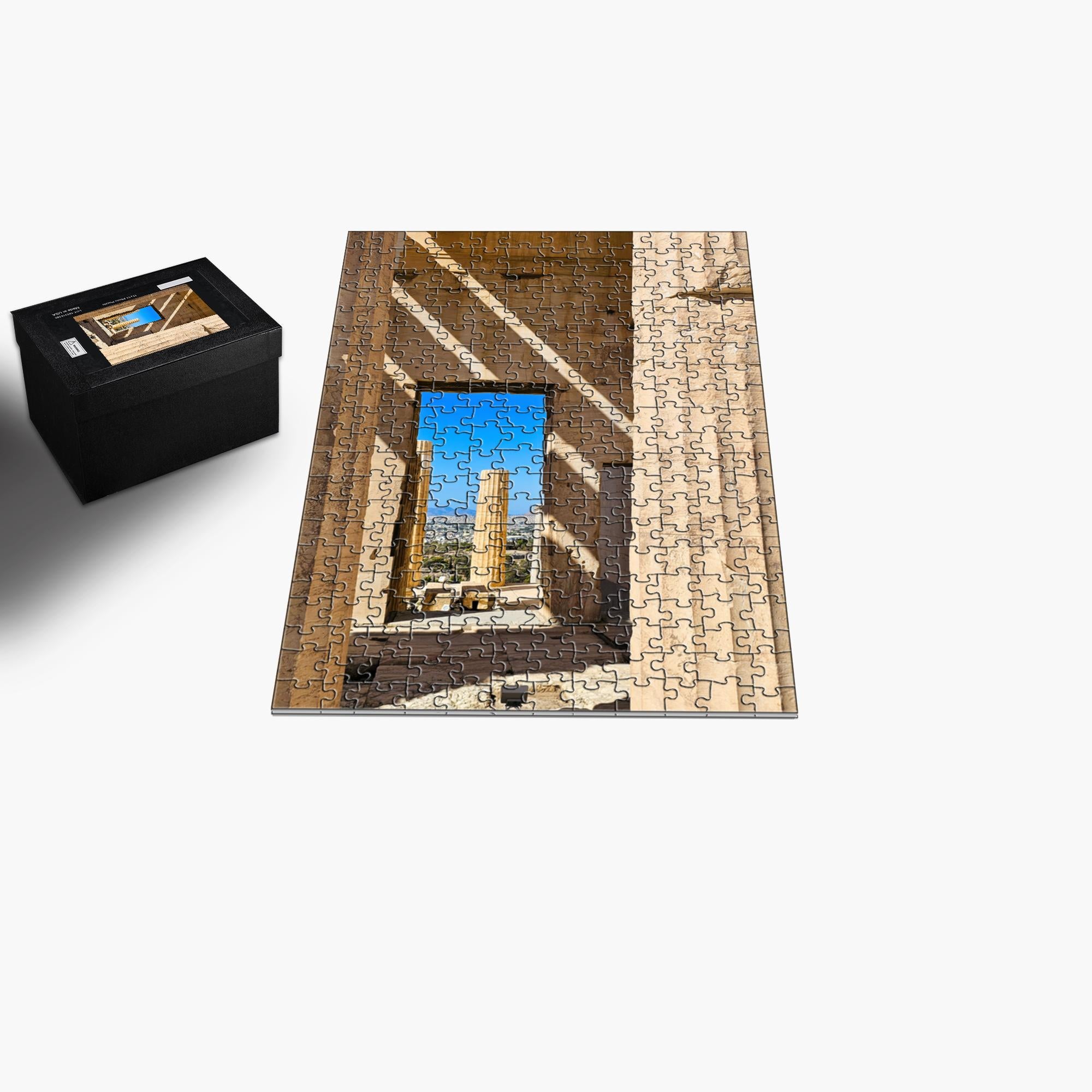 Sam Gilliss Visual Arts puzzle featuring the Propylaea at the Acropolis in Athens, Greece, showcasing classical Greek architecture.