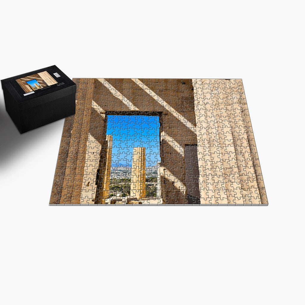 Premium 1000-piece puzzle featuring the Propylaea at the Athens Acropolis, showcasing classical Greek architecture by Sam Gilliss Visual Arts.