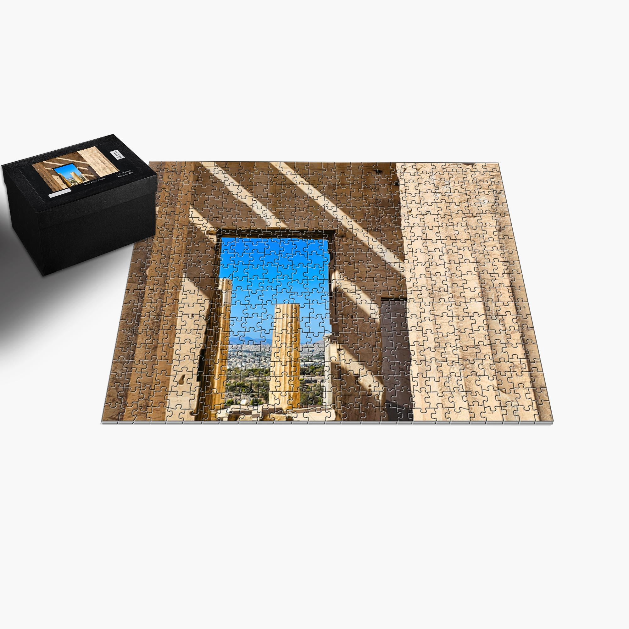 Premium 1000-piece puzzle featuring the Propylaea at the Athens Acropolis, showcasing classical Greek architecture by Sam Gilliss Visual Arts.