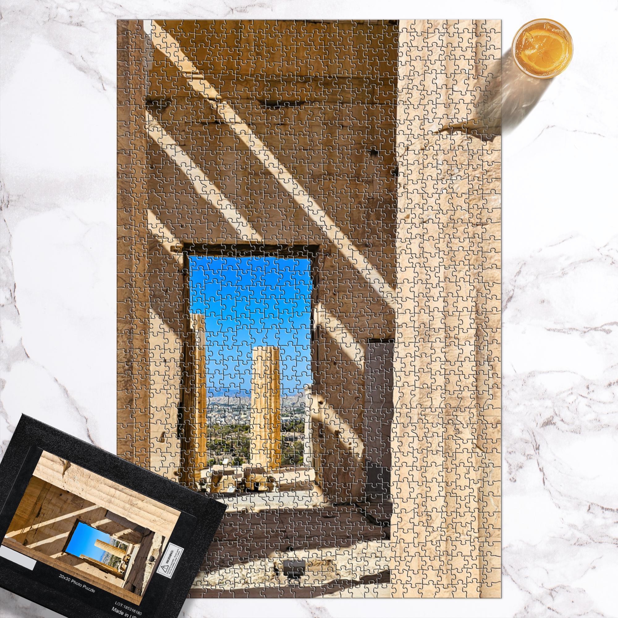 Sam Gilliss Visual Arts puzzle featuring the Propylaea at the Acropolis in Athens Greece, showcasing classical Greek architecture.