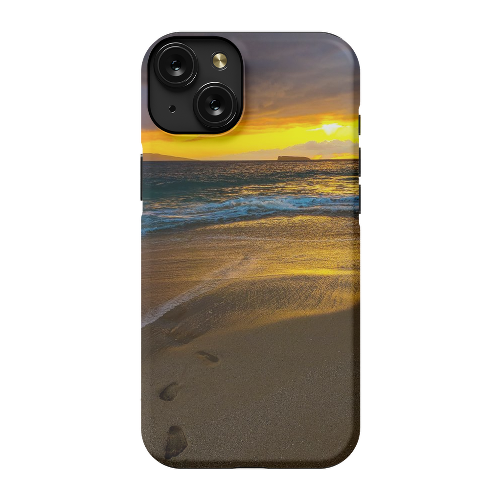 Sam Gilliss Maui beach phone case featuring a stormy sunset at Makena Beach, showcasing vibrant Hawaiian seaside scenery.