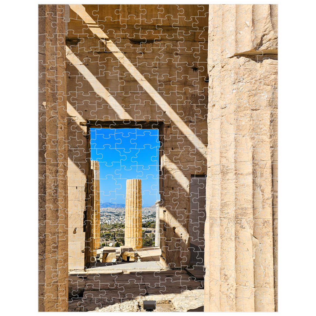 Sam Gilliss Visual Arts puzzle of the Propylaea at the Acropolis, featuring detailed classical Greek architecture in a 1000-piece jigsaw.