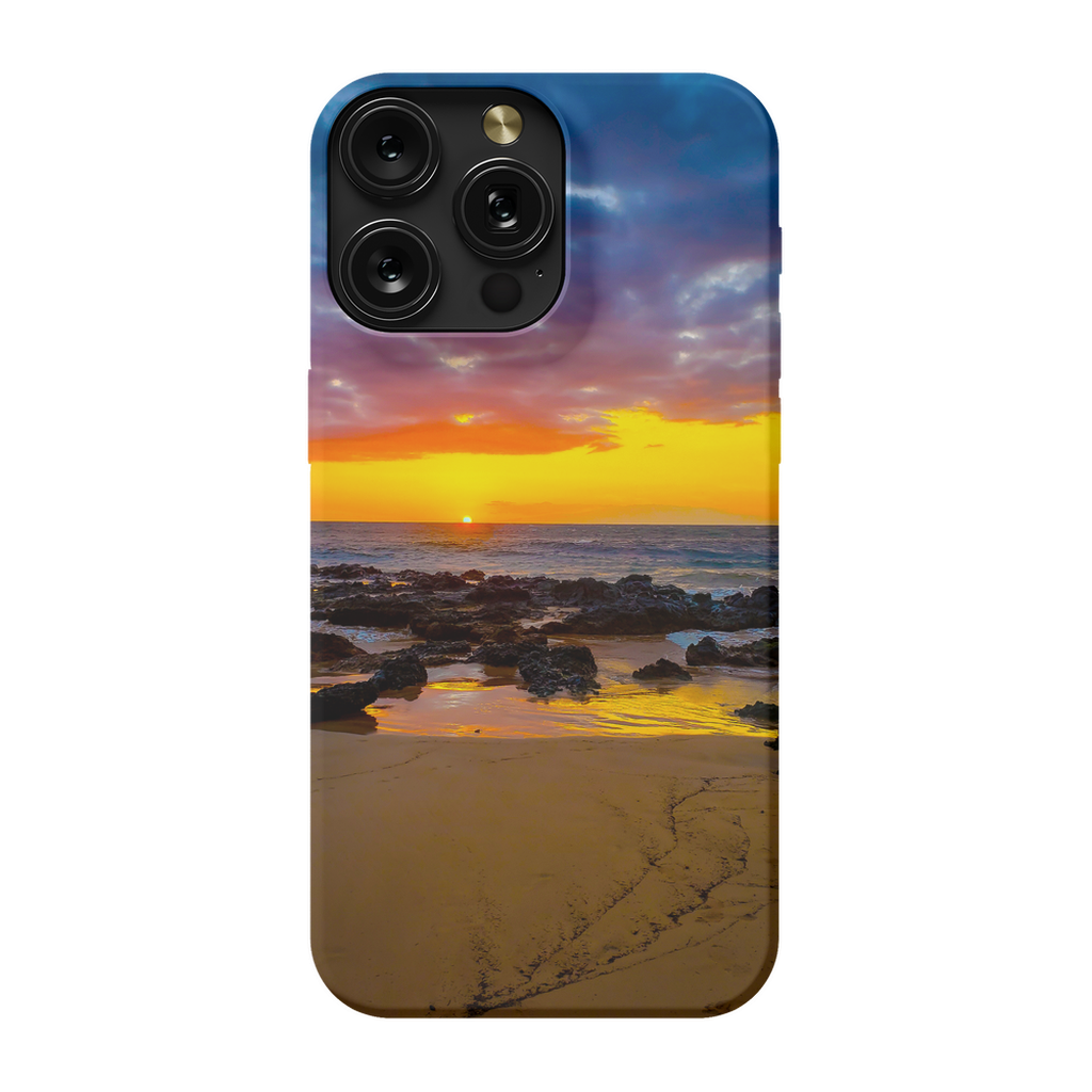 Sam Gilliss Visual Arts Maui Sunset premium cell phone case featuring Hawaiian island and golden hour sunset design.