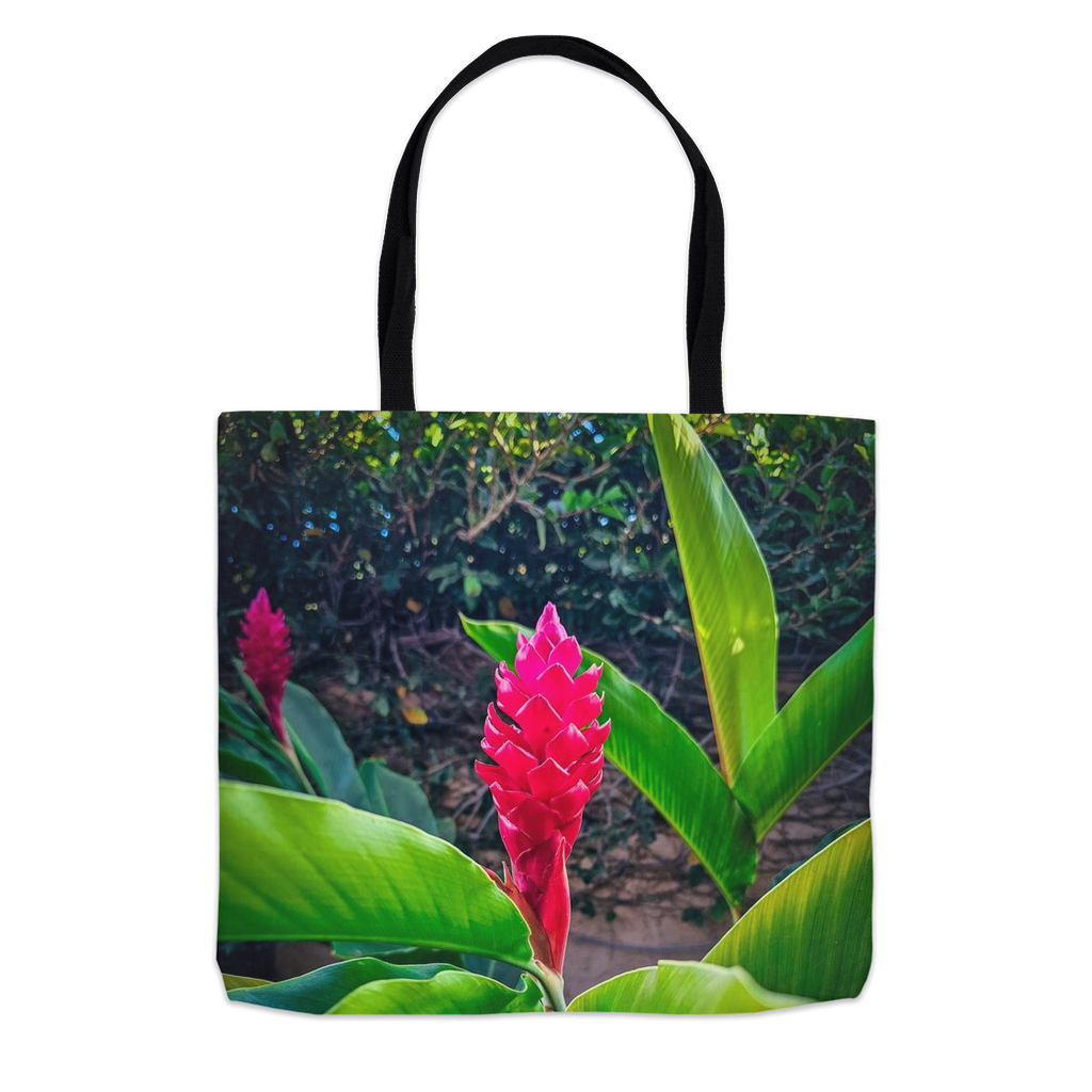 Hawaiian Red Torch Ginger tote bag by Sam Gilliss Visual Arts, eco-friendly cotton tote with vibrant tropical floral print.