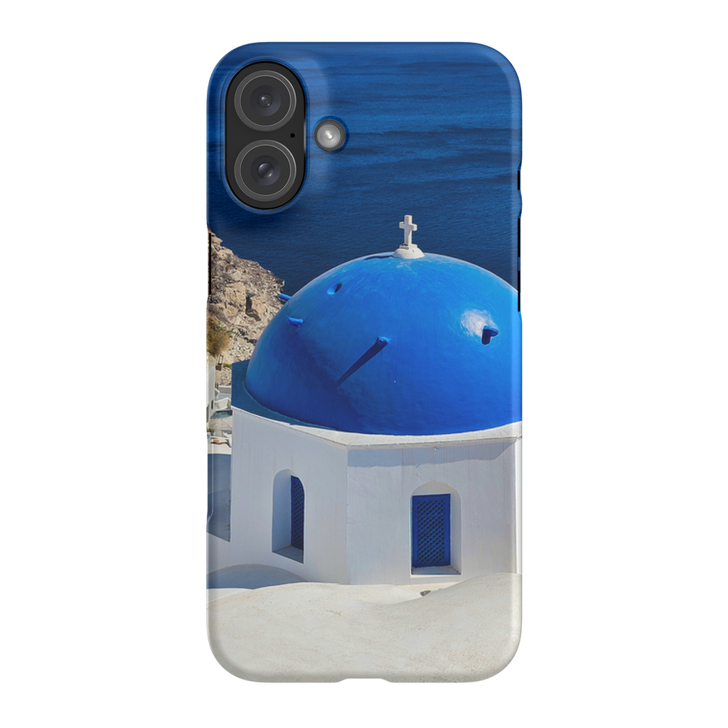 Blue Domes of Oia Santorini cell phone case featuring iconic Greek architecture, designed by Sam Gilliss Visual Arts.
