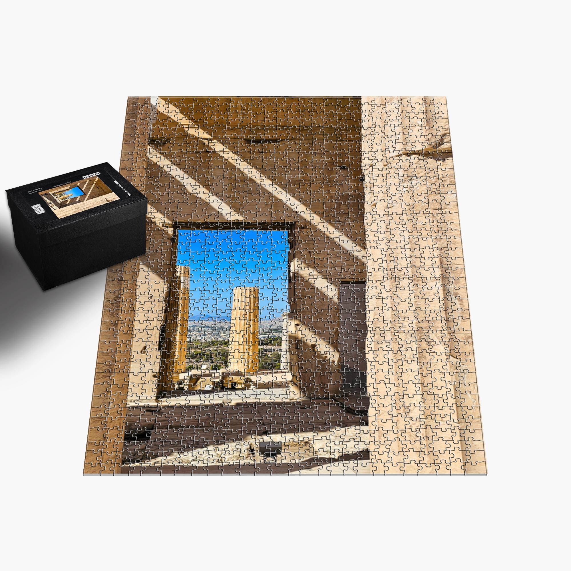 Puzzle image of the Propylaea at the Acropolis, featuring classical Greek architecture, from Sam Gilliss Visual Arts' 110 to 1000-piece jigsaw.