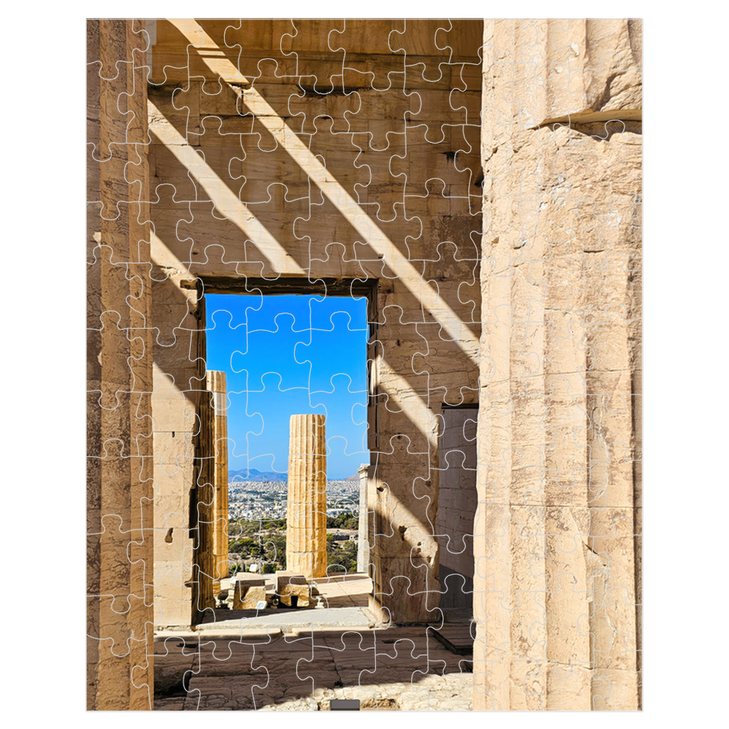 Sam Gilliss Visual Arts puzzle of the Propylaea at the Acropolis in Athens, featuring classical Greek architecture with detailed artwork.
