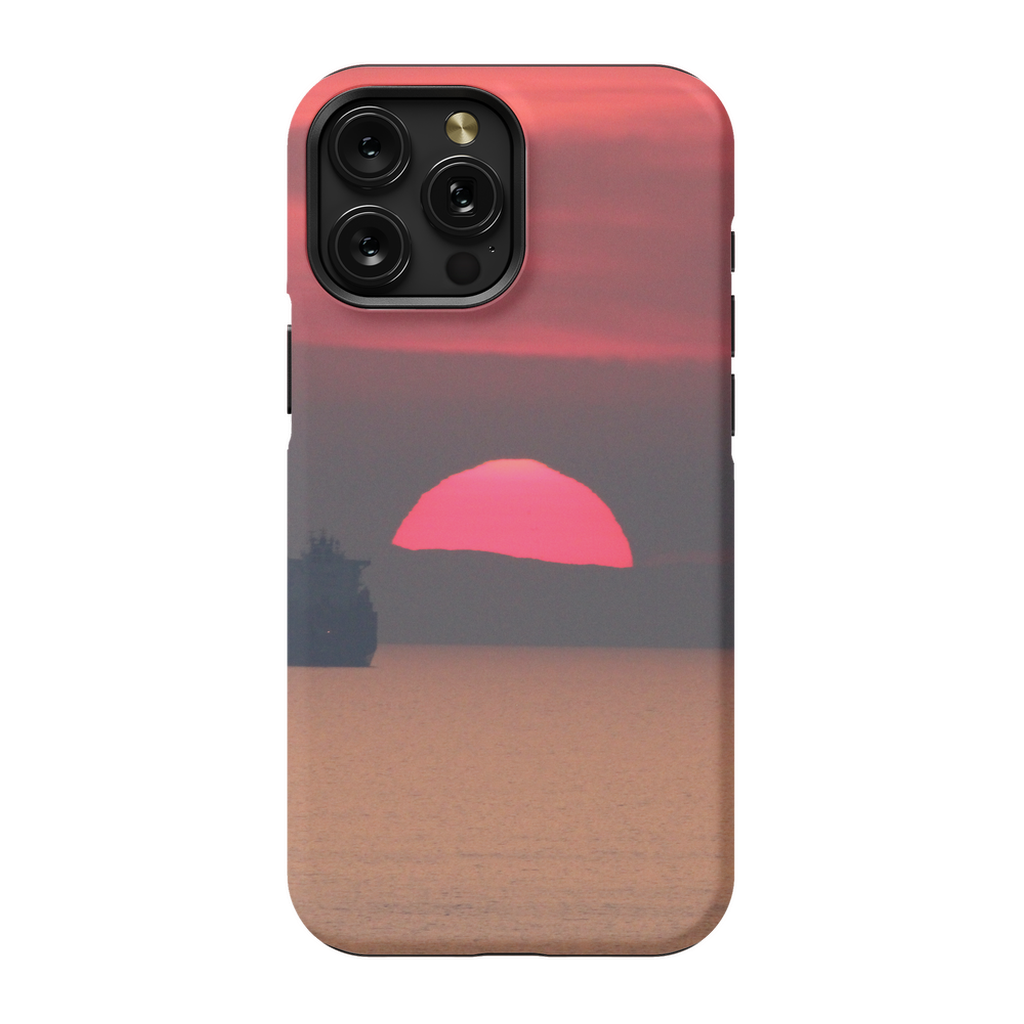 Corsica sunset scene on a premium Sam Gilliss Visual Arts cell phone case, featuring Mediterranean coast imagery.