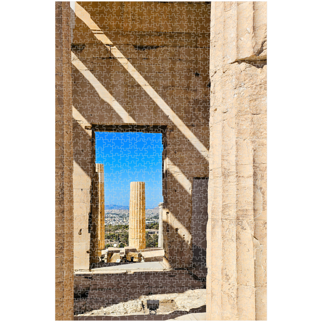 Sam Gilliss Visual Arts puzzle featuring the Propylaea at the Acropolis in Athens, showcasing classical Greek architecture with 1000 pieces.