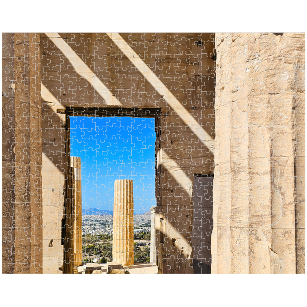 Sam Gilliss Visual Arts puzzle featuring the Propylaea at the Acropolis, showcasing classical Greek architecture in fine art jigsaw style.